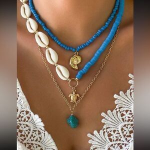 Free People Blue and Gold Layered Necklace Set